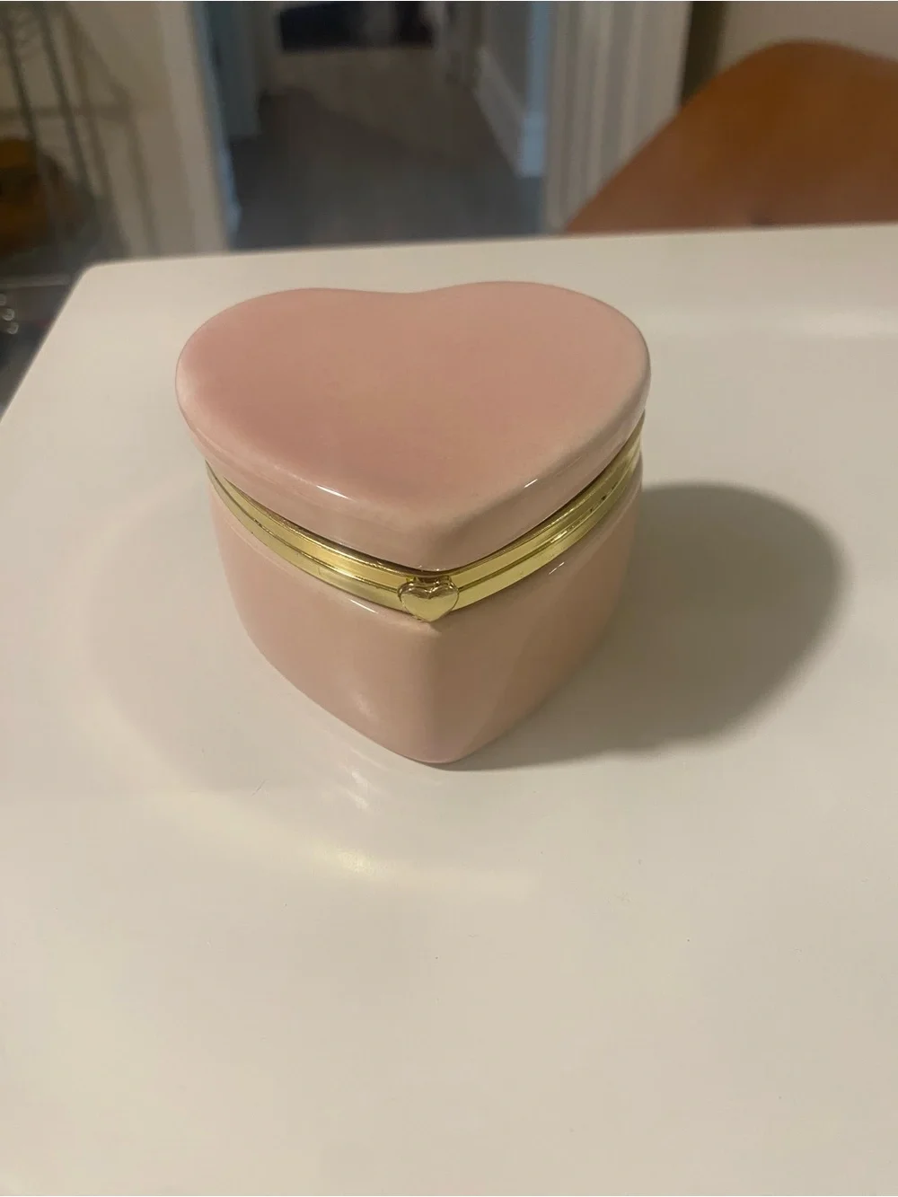 Pink Heart Shaped Trinket Box with Gold Trim
